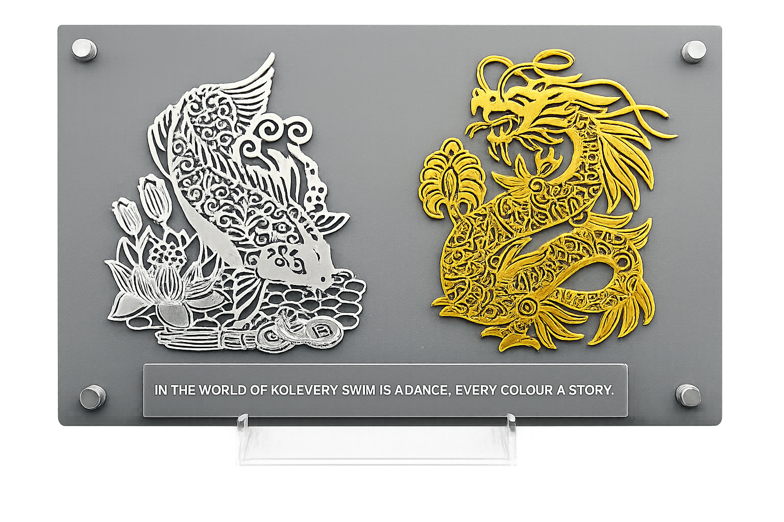 Koi and dragon layered laser-cut display plaque by The Krafty Koi